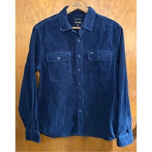 Brixton Men's Navy Blue Corduroy Button Down Shirt Standard Fit Bowery Medium